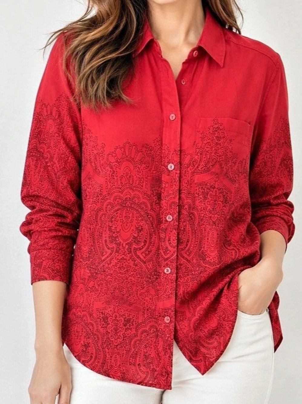 Equipment Femme Signature Silk Blouse Paisley Button Down Red Small